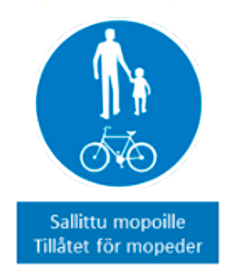 Kevyenliikenteen väylän liikennemerkki ja sallittu mopoille lisäkilpi