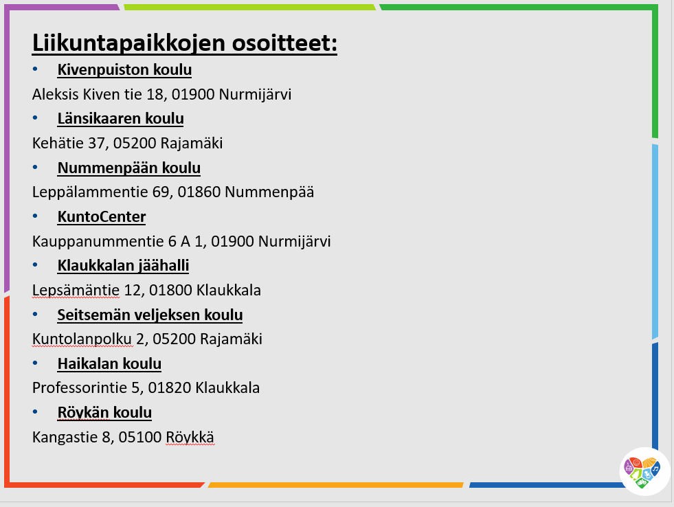 osoitteet liikuntapaikoille