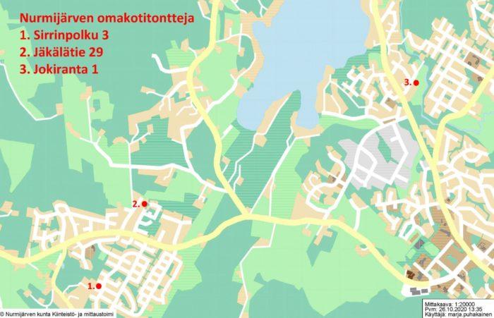 Opaskartta Klaukkalassa myynnissä olevista tonteista