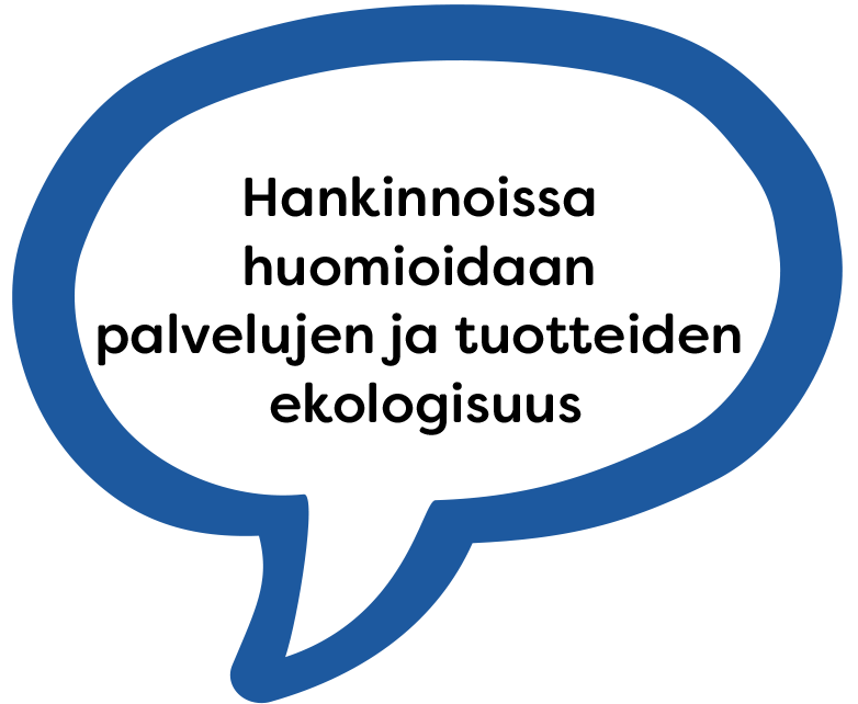 Puhekuplassa teksti hankinnoissa huomioidaan palvelujen ja tuotteiden ekologisuus.