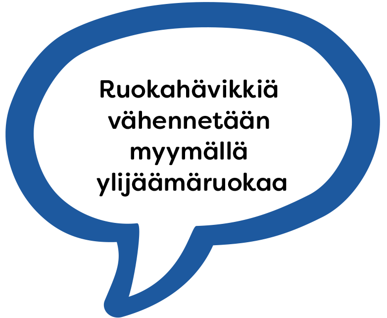 Puhekuplassa teksti ruokahävikkiä vähennetään myymällä ylijäämäruokaa.