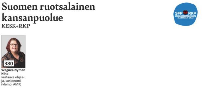 RKP:n aluevaalien Nurmijärven ehdokkaat (vaaliliitto kesk+rkp)
