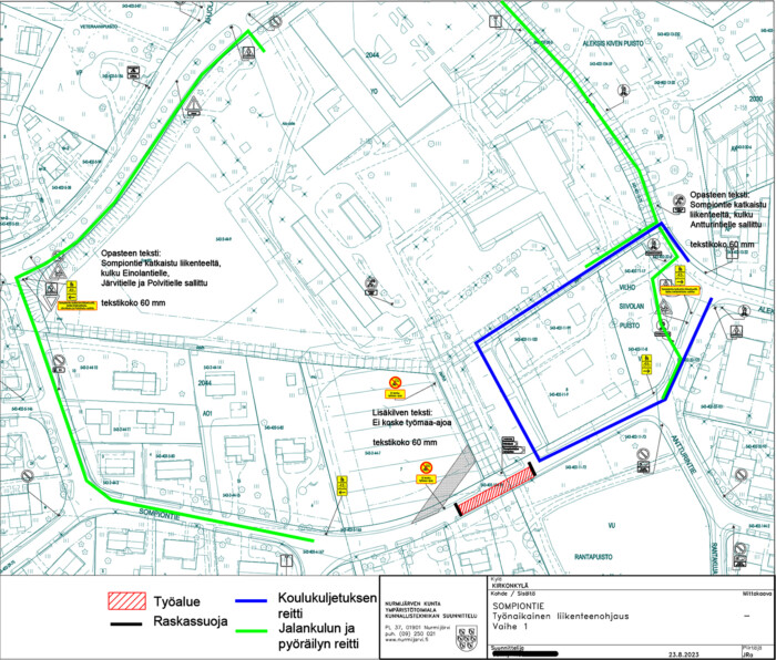 Karttakuva Sompiontie I liikennejärjestelyistä syksyllä 2023.