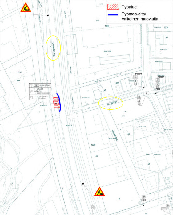 Karttakuva Rajamäentiellä olevan opasteen korjaustyöstä.