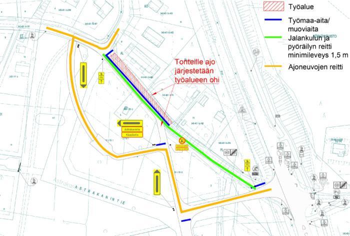 Karttakuva Astrakanintien tilapäisistä liikennejärjestelyistä.