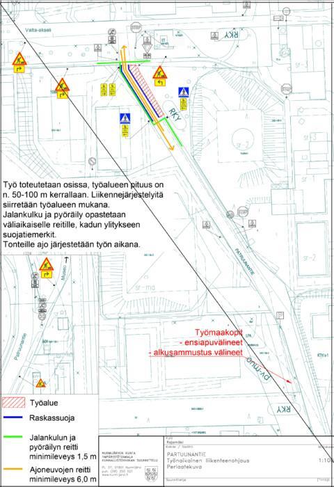 Karttakuva tienaikaiset liikennejärjestelyt Rajamäen Patruunantien urakassa.