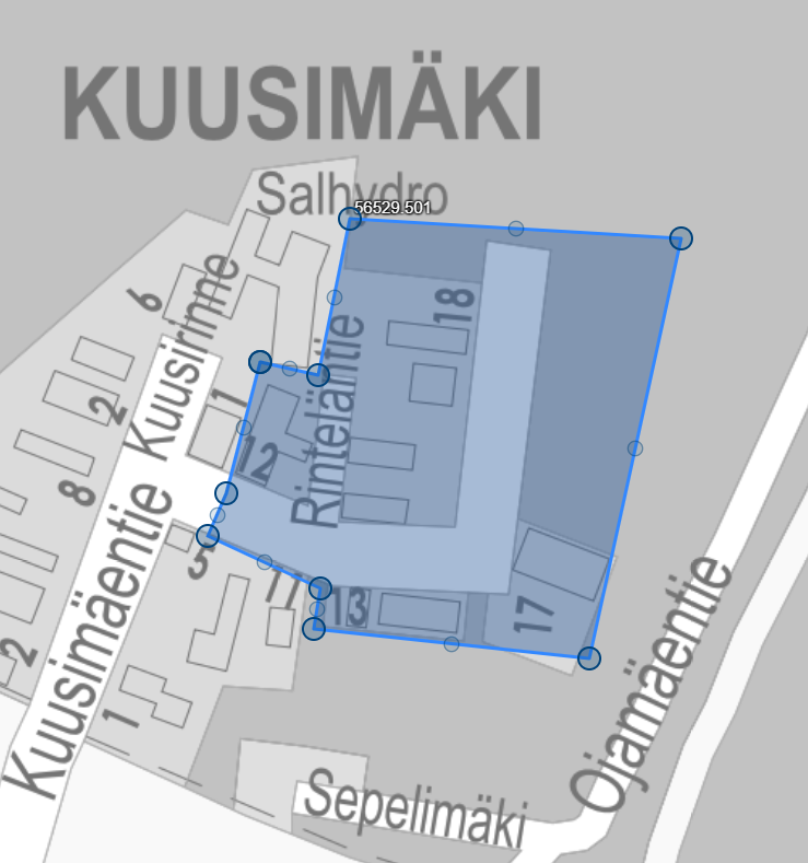 Kartalla rajaus vedenjakelukeskeytyksen alueesta.