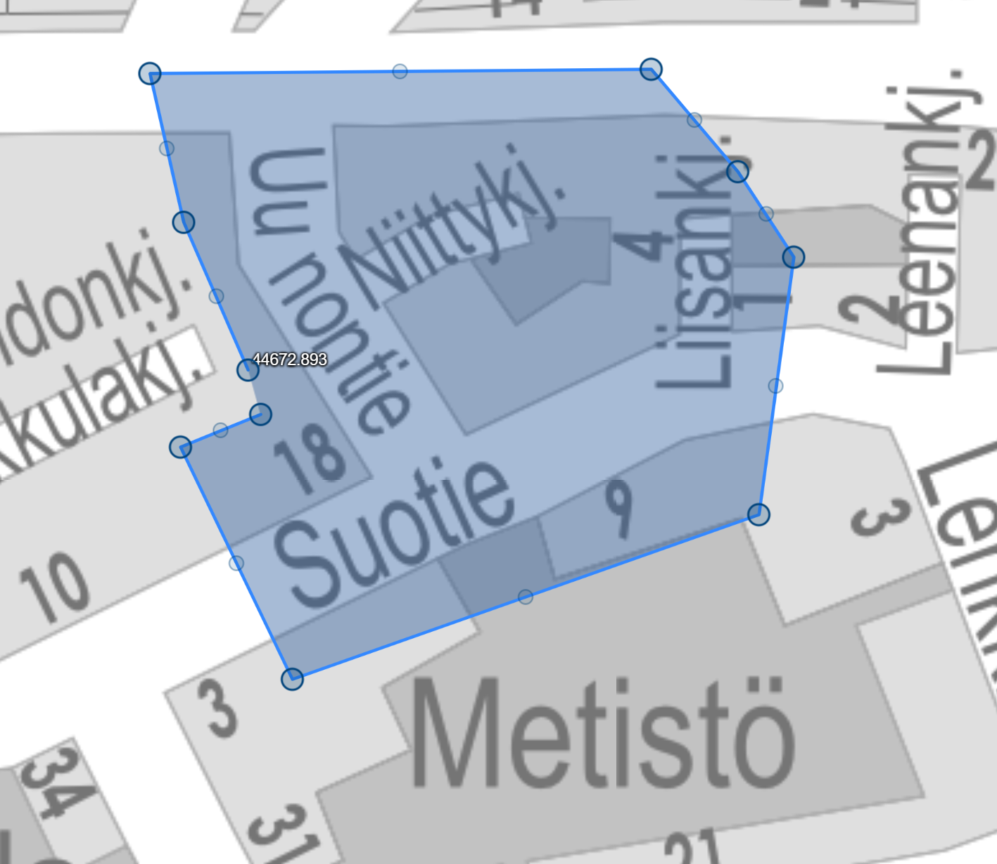 Kartalla rajaus putkirikon vaikutusalueesta.